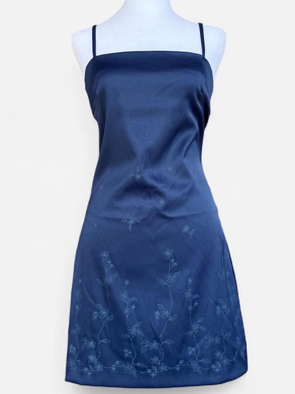 Vintage 90s I.N. San Francisco Blue Floral Glitter Mini Dress Size 7 / Small